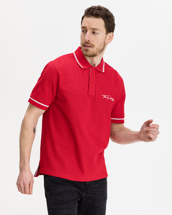 Tommy Hilfiger Tipped Signature Polo T-Shirt Rot