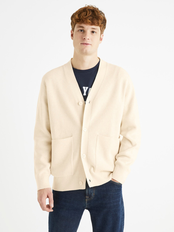 Celio Cremefarbene Herren Strickjacke Celio
