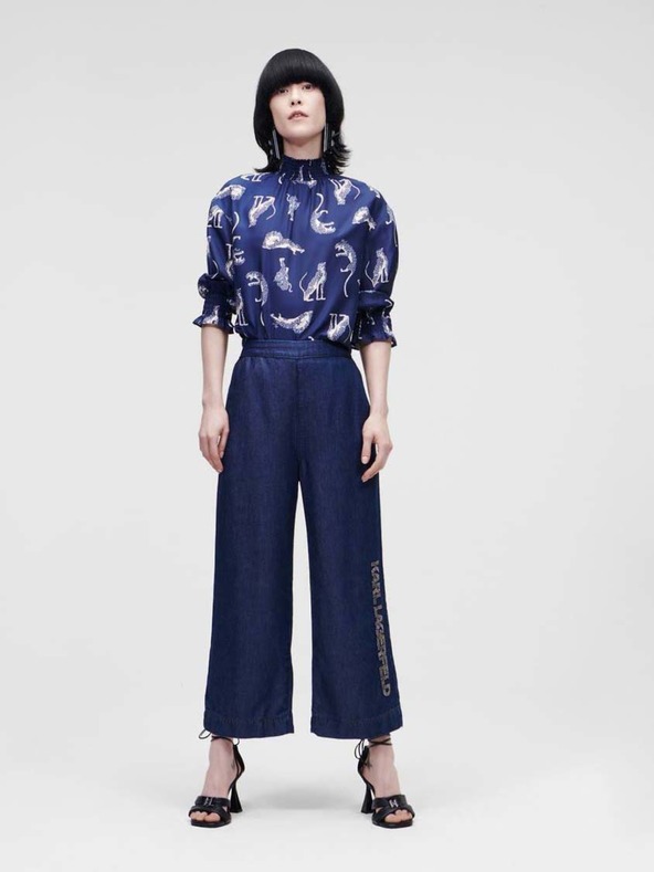Karl Lagerfeld Dunkelblaue Damen-Hose mit weitem Bein KARL LAGERFELD