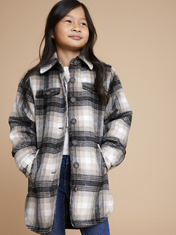 name it Beige-schwarz karierte Hemdjacke für Mädchen name it Maryn