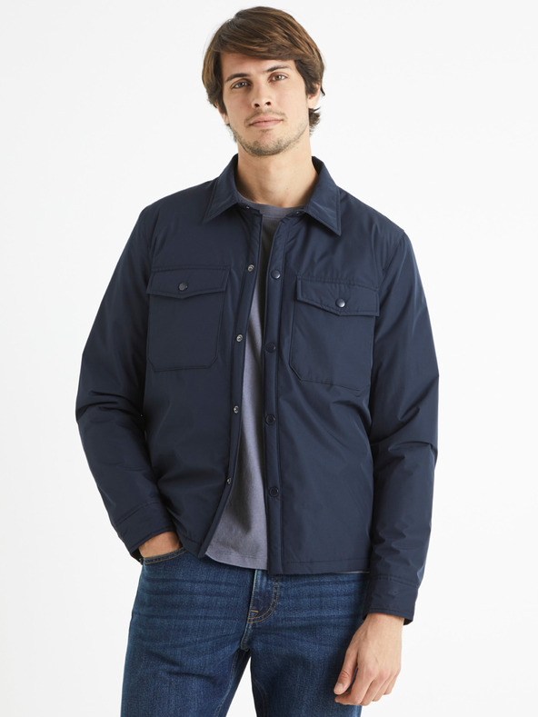 Celio Dunkelblaue Celio Bushirtnyl Herrenjacke mit Taschen