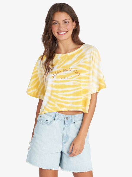 Roxy Weißes und gelbes Roxy Aloha gemustertes Kurzarmhemd für Damen