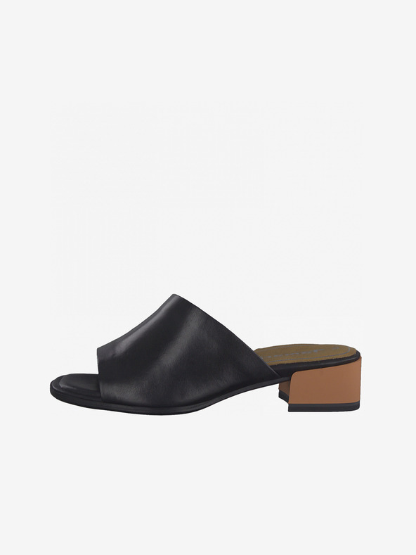 Tamaris Schwarze Pantoffeln mit Absatz aus Leder Tamaris