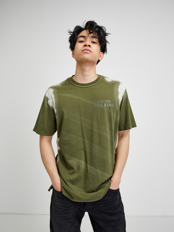 Diesel Grünes Batik-T-Shirt für Herren Diesel Jubind-Slits