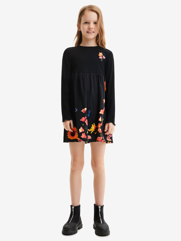 Desigual Schwarzes gemustertes Kleid für Mädchen Desigual Alcazar