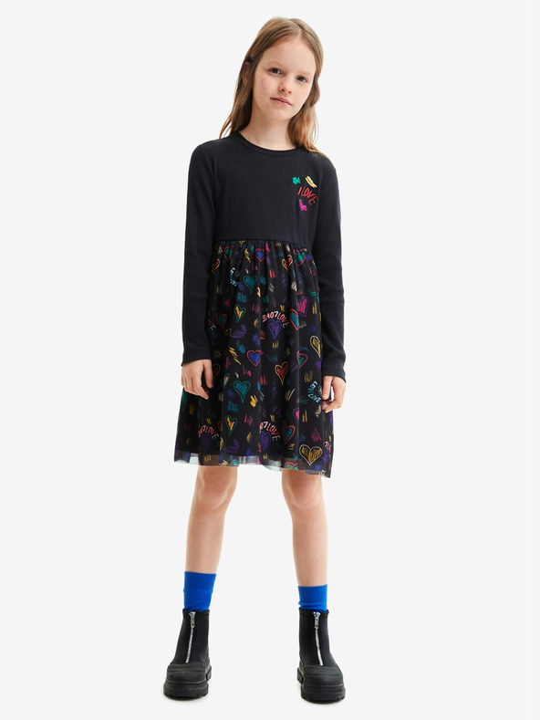 Desigual Schwarzes gemustertes Kleid für Mädchen Desigual Casia