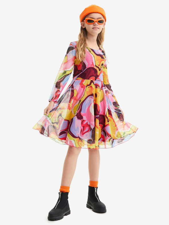 Desigual Gelb und rosa gemustertes Kleid für Mädchen Desigual Aguayo