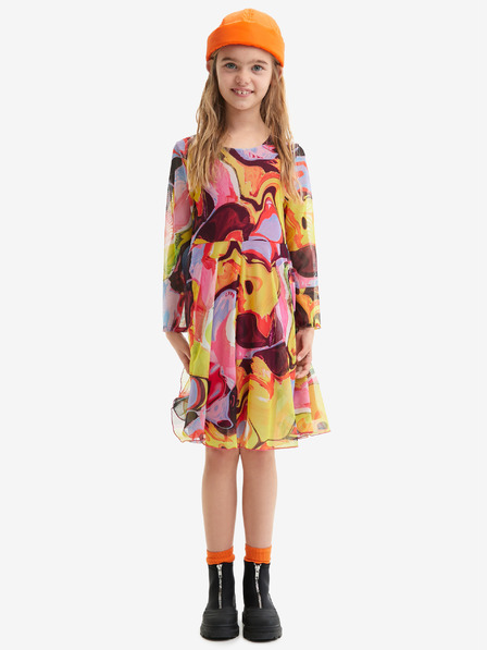 Desigual Gelb und rosa gemustertes Kleid für Mädchen Desigual Aguayo