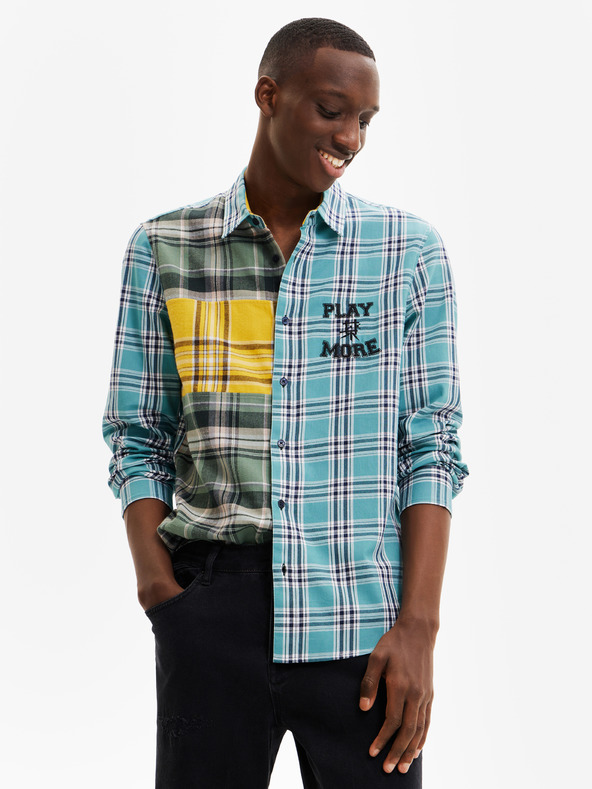 Desigual Grün-blau kariertes Herrenhemd Desigual Rod