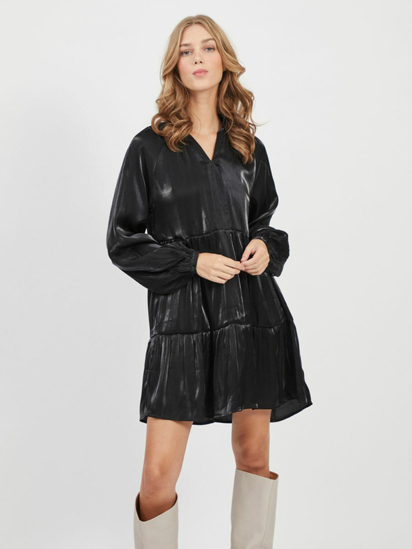 Vila Schwarzes lockeres, glänzendes Kleid VILA-Leina