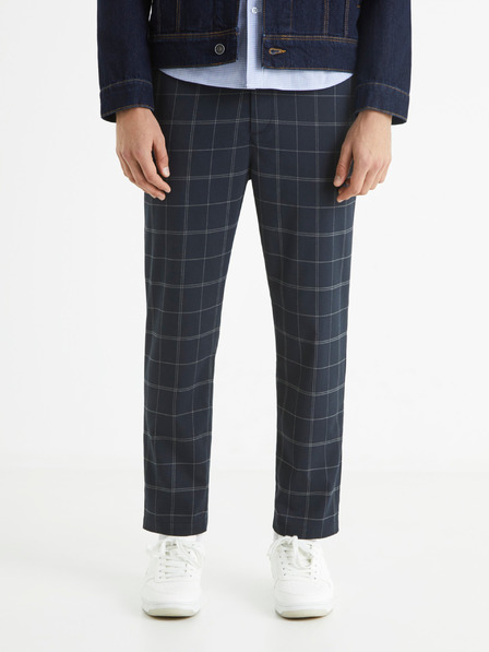 Celio Dunkelblaue karierte Cropped-Hose für Herren Celio