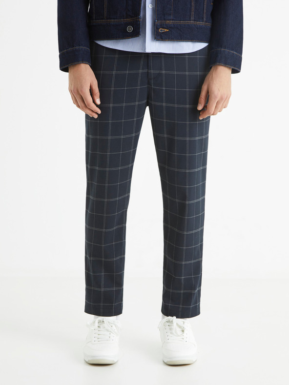 Celio Dunkelblaue karierte Cropped-Hose für Herren Celio