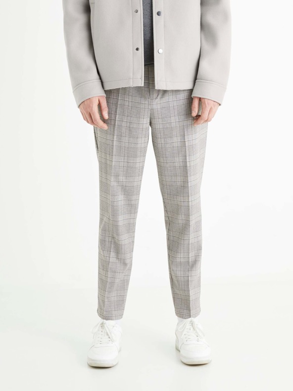 Celio Grau karierte Herren-Crop-Hose Celio 24H Avocheck