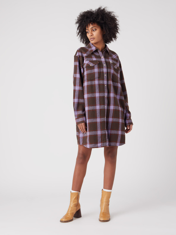 Wrangler Lila und braun kariertes Hemdkleid für Damen Wrangler