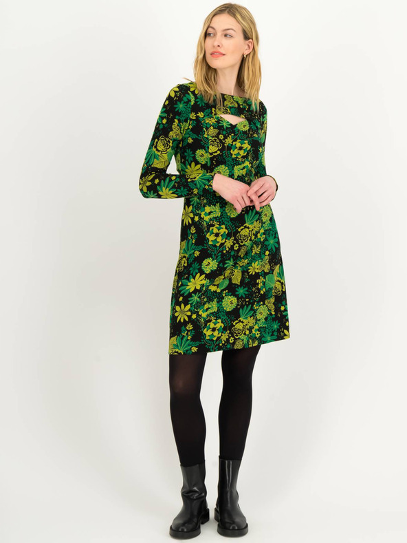 Blutsgeschwister Schwarzes und grünes durchsichtiges Blumenkleid für Damen Blutsgeschwister Petite Rafinesse
