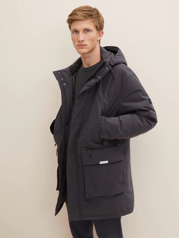 Tom Tailor Denim Dunkelgraue Herren-Winterjacke mit Kapuze Tom Tailor Denim