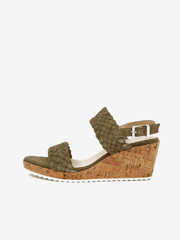 Caprice Khakifarbene Damen-Keilsandalen aus Leder von Caprice