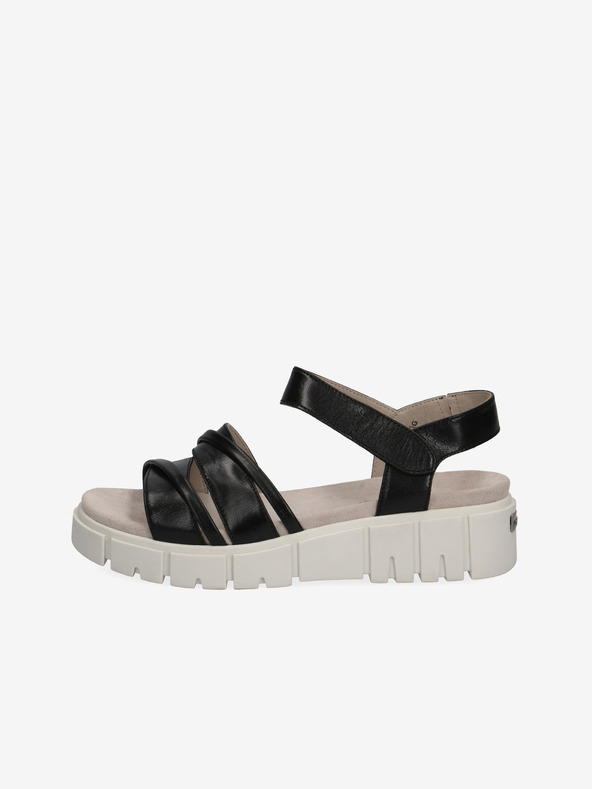 Caprice Schwarze Damen Caprice Leder Plateausandalen