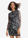 Desigual Schwarzes gemustertes ärmelloses Damen-Minikleid Desigual Lettering