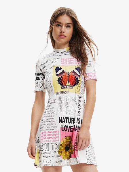 Desigual Weißes gemustertes Desigual Newspaper Kleid für Damen