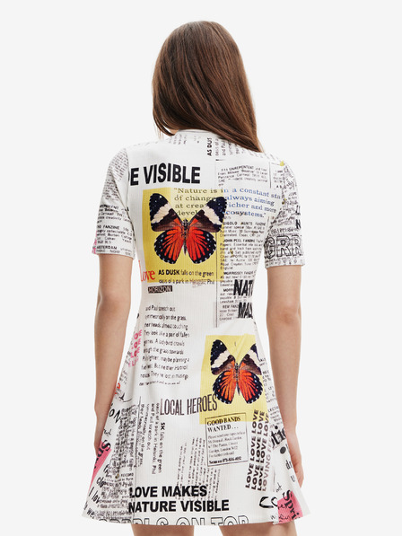 Desigual Weißes gemustertes Desigual Newspaper Kleid für Damen