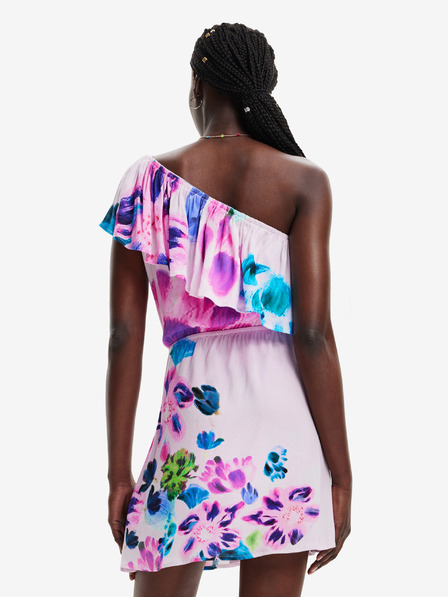 Desigual Desigual Jan-Lacroix rosa geblümtes Kleid mit einer Schulter
