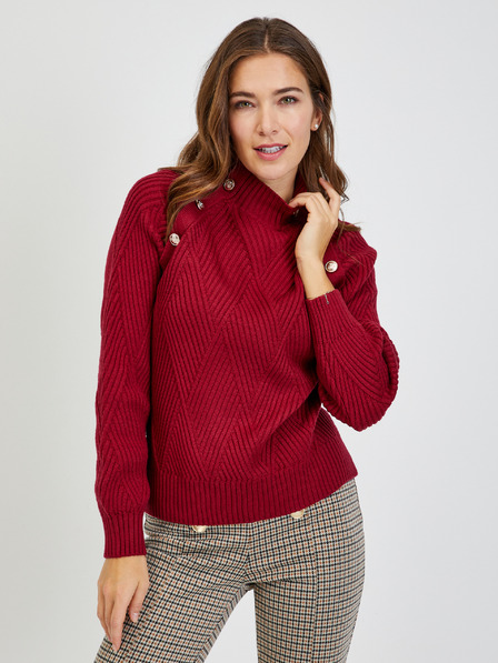 Orsay Roter Damen-Rippstrickpullover mit dekorativen Knöpfen ORSAY