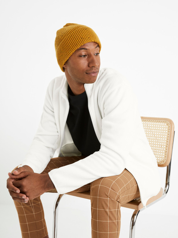 Celio Weißer Herren-Fleece-Kapuzenpullover Celio Cepolaire