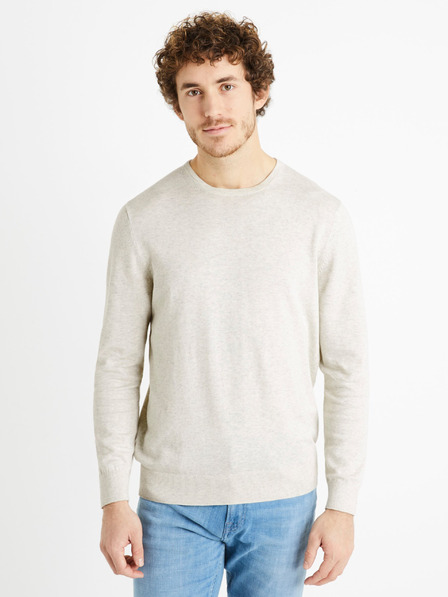 Celio Hellgrauer Herren-Baumwoll-Basispullover Celio Decoton