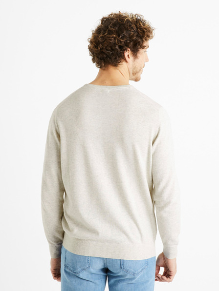 Celio Hellgrauer Herren-Baumwoll-Basispullover Celio Decoton