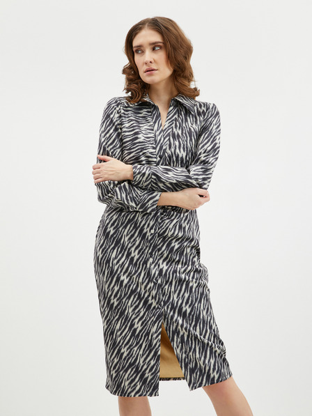 Orsay Beige-schwarz gemustertes Hemdblusenkleid für Damen Wildleder ORSAY