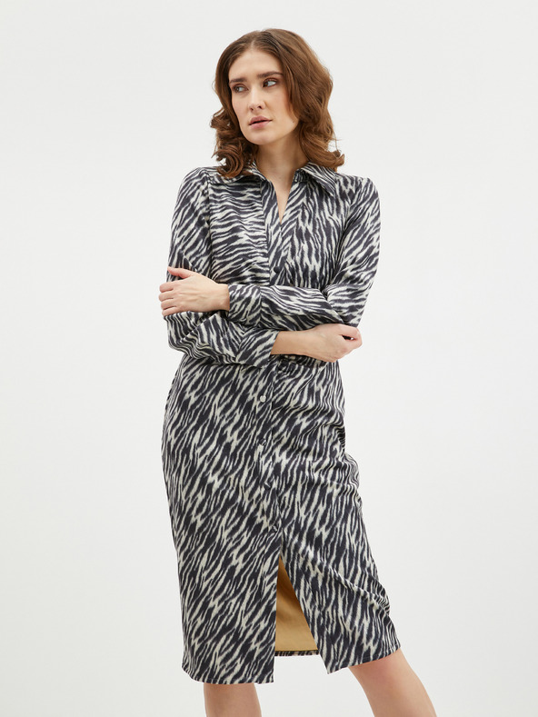 Orsay Beige-schwarz gemustertes Hemdblusenkleid für Damen Wildleder ORSAY
