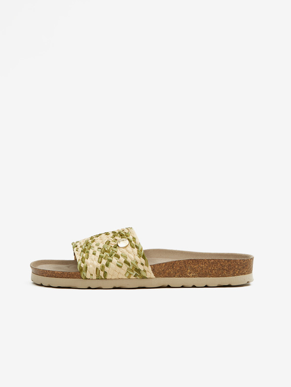 Ojju Grün-beige gemusterte Damenpantoffeln OJJU