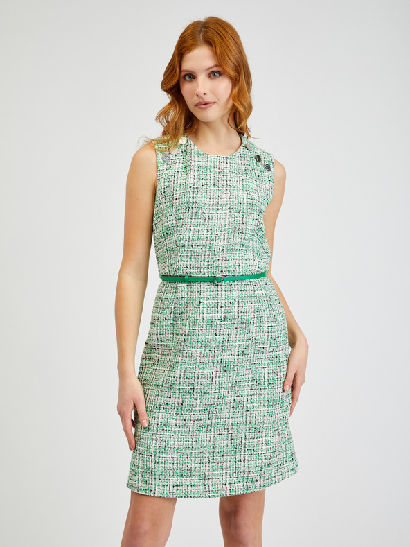 Orsay Grünes gemustertes Damenkleid mit Gürtel ORSAY