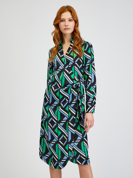 Orsay Grün-schwarz gemustertes Damen-Wickelkleid ORSAY