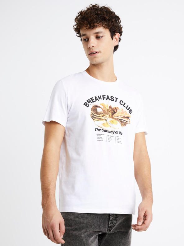 Celio Weißes Herren T-Shirt mit Druck Celio Debreaki