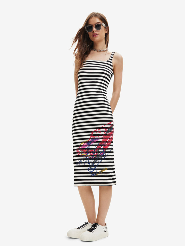 Desigual Weiß-schwarz gestreiftes Desigual Damen-Kleid Carpark