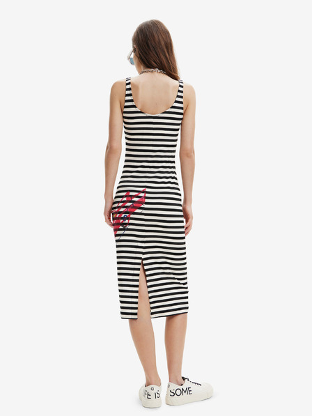 Desigual Weiß-schwarz gestreiftes Desigual Damen-Kleid Carpark