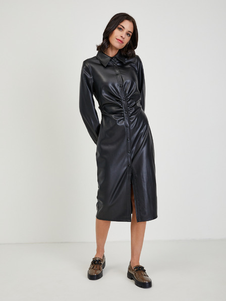 Orsay Schwarzes Damen Midikleid Kunstleder ORSAY