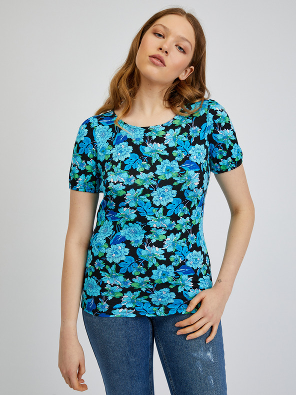 Orsay Blau-schwarzes Damen-Blumen-Shirt ORSAY