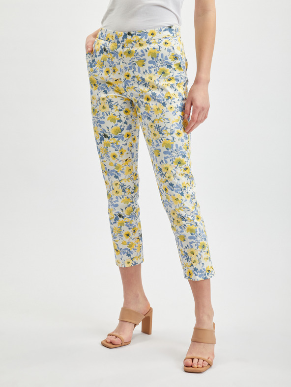 Orsay Gelb-weiße geblümte Damen-Cropped-Hose ORSAY