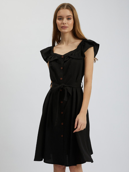 Orsay Schwarzes Damenkleid mit Leinen ORSAY
