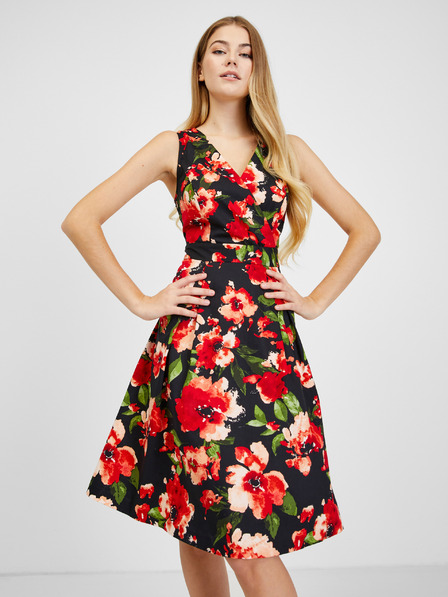Orsay Rot-schwarzes Damen-Blumenkleid ORSAY