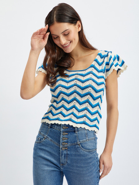 Orsay Blau-weiß gemustertes Damen-Pullover-Shirt ORSAY