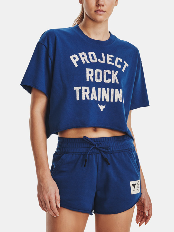 Under Armour Project Rock SS Crop Rvl Terry TG Top Blau