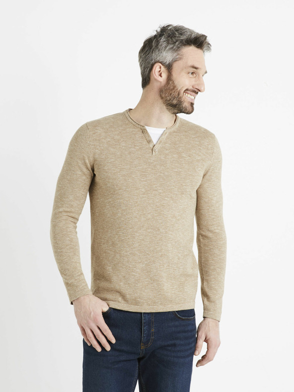Celio Beige gestromter Herrenpullover Celio Delano