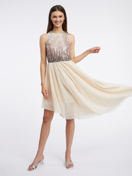 Orsay Beige Damenkleid mit Pailletten ORSAY