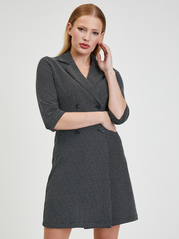 Orsay Weißes und schwarzes gemustertes Damenkleid ORSAY