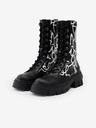 Desigual Schwarze gemusterte Desigual Base Stretch-Stiefel für Damen mit Schriftzug