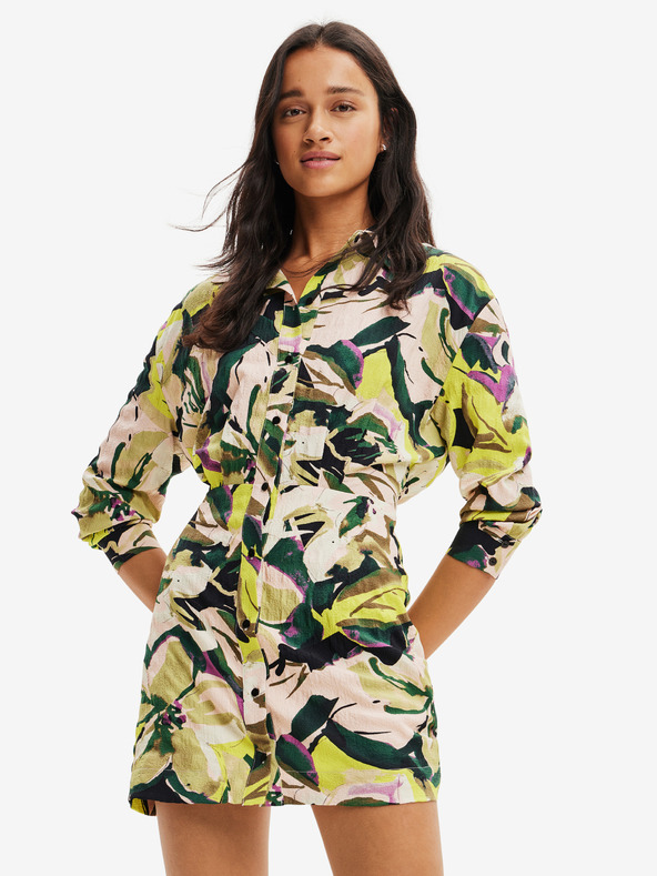 Desigual Grün-beiges Desigual Kea gemustertes Kleid für Damen